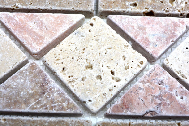 Border Travertine natural stone beige cream red teracotta brown border decor antique look wall kitchen bathroom - MOSBOR-60204