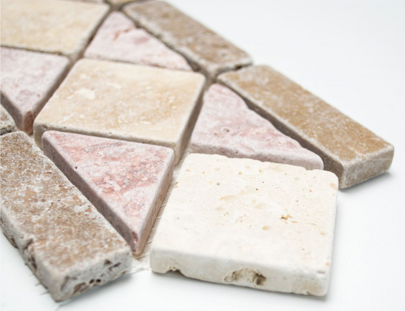 Border Travertine natural stone beige cream red teracotta brown border decor antique look wall kitchen bathroom - MOSBOR-60204
