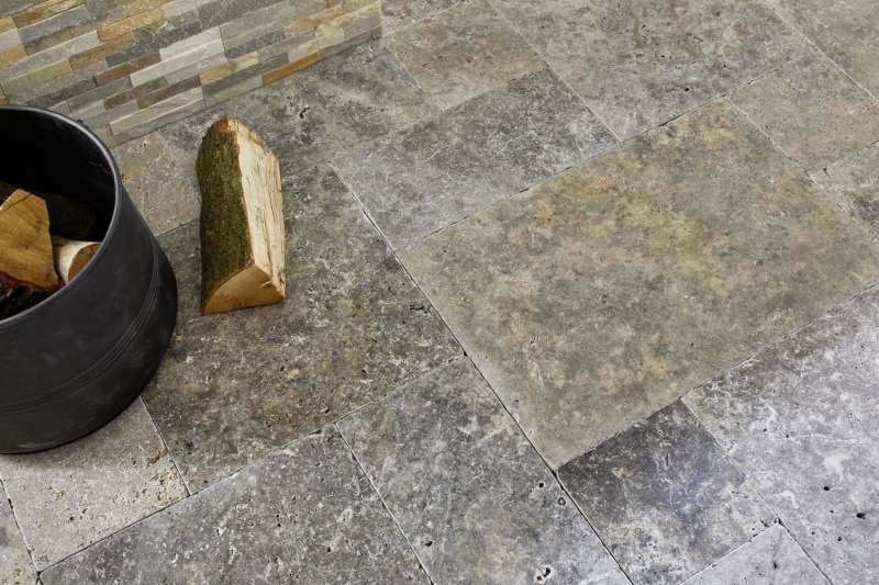 Tile Travertine natural stone Silver silver white gray light gray natural stone tile Roman bond silver antique look floor wall - MOSF-45-47000