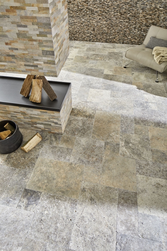 Tile Travertine natural stone Silver silver white gray light gray natural stone tile Roman bond silver antique look floor wall - MOSF-45-47000