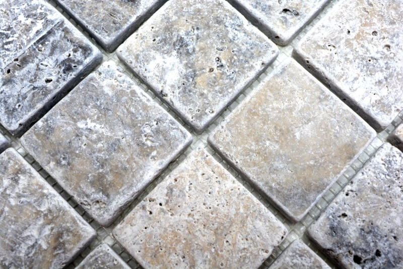 Mosaic tile travertine natural stone white gray silver Antique Travertine MOS43-47048_f