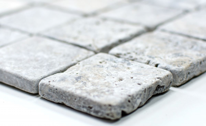 Mosaic tile travertine natural stone white gray silver Antique Travertine MOS43-47048_f