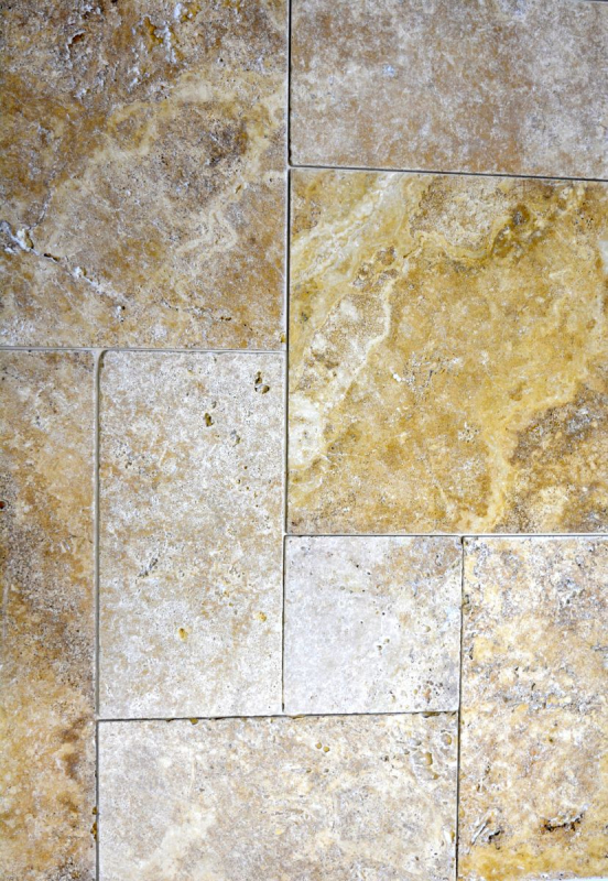 Tile Travertine natural stone yellow gold natural stone tile Roman bond gold brown antique look floor tile - MOSF-45-51000