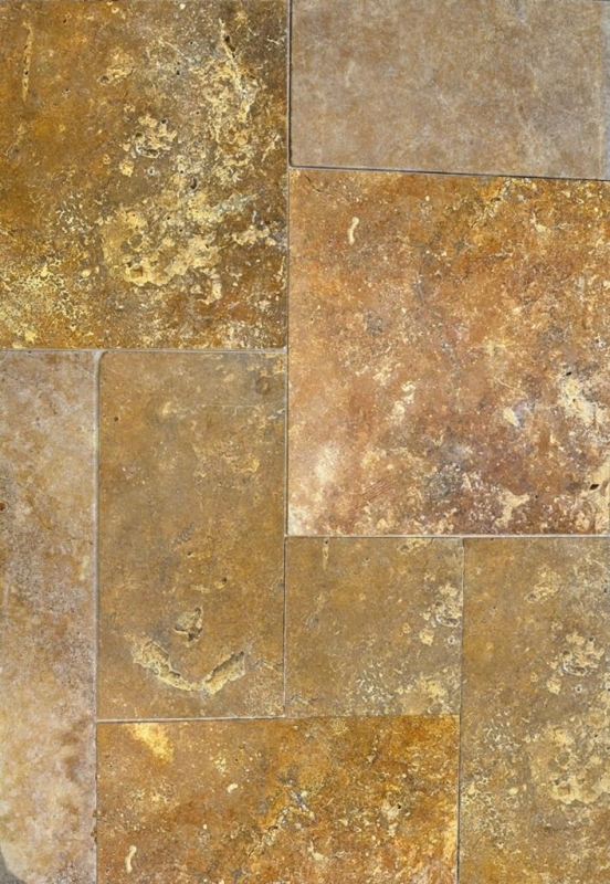 Tile Travertine natural stone yellow gold natural stone tile Roman bond gold brown antique look floor tile - MOSF-45-51000
