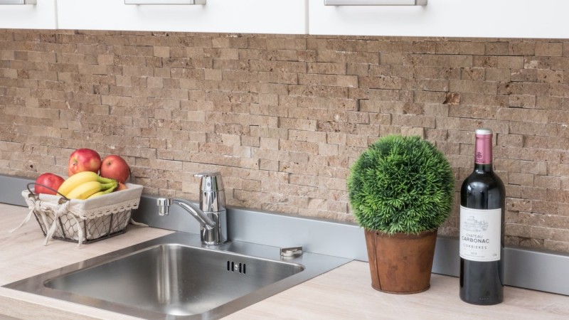 Travertine stone wall wall natural stone walnut brown Brick Splitface 3D optics tile backsplash wall tile kitchen tile - MOS43-44248