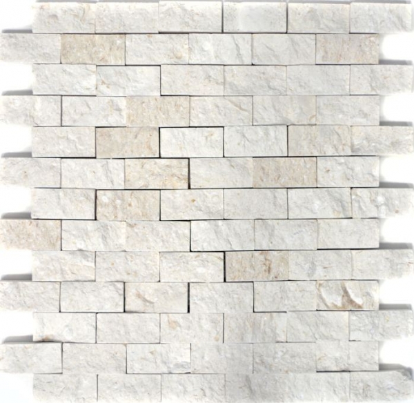 Limestone mosaic natural stone Splitface stone wall white cream Brick Limestone 3D optics tile backsplash wall tile bathroom - MOS29-49248
