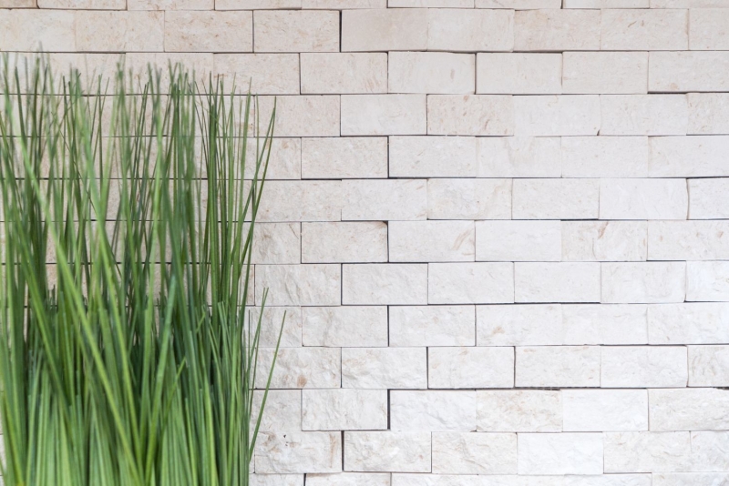 Limestone mosaic natural stone Splitface stone wall white cream Brick Limestone 3D optics tile backsplash wall tile bathroom - MOS29-49248