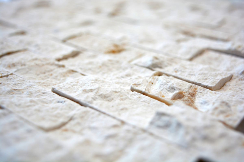 Limestone mosaic natural stone Splitface stone wall white cream Brick Limestone 3D optics tile backsplash wall tile bathroom - MOS29-49248