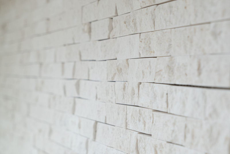 Limestone mosaic natural stone Splitface stone wall white cream Brick Limestone 3D optics tile backsplash wall tile bathroom - MOS29-49248