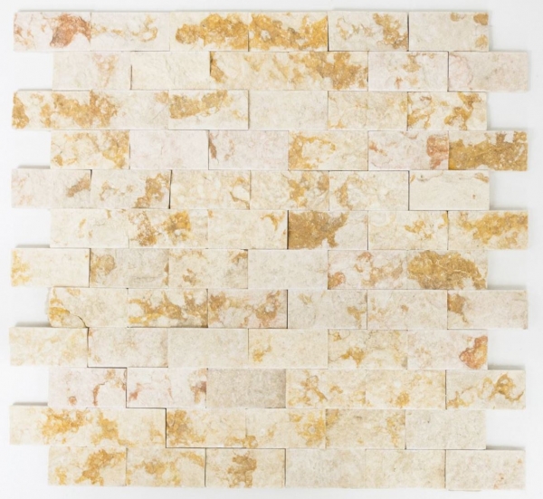 Splitface marble mosaic stone wall natural stone brick wall bond sunny beige 3D look kitchen bathroom wall - MOS42-X3D46