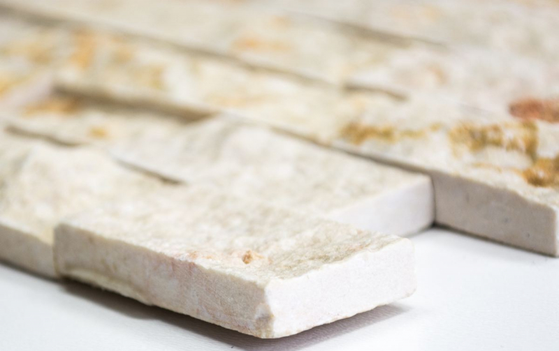 Splitface marble mosaic stone wall natural stone brick wall bond sunny beige 3D look kitchen bathroom wall - MOS42-X3D46