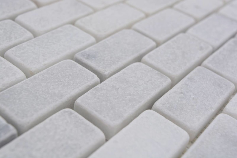 Marble mosaic tile natural stone brick wall bond Ibiza white light gray tile backsplash kitchen - MOSSopo-46692