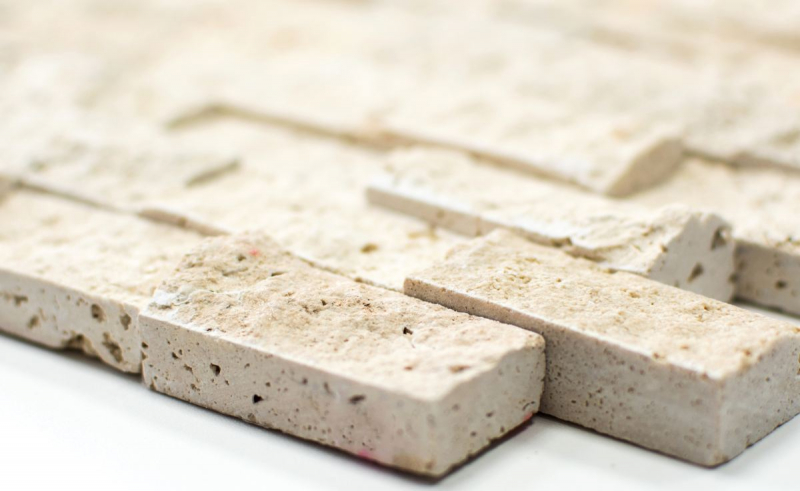 Mosaic tile Travertine natural stone beige Brick Splitface Chiaro Travertine 3D MOS43-46248_f