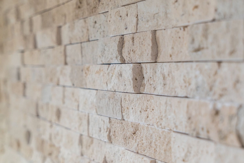 Travertine stone wall stones wall natural stone beige brick split face 3D look tile backsplash kitchen tile wall - MOS43-46248