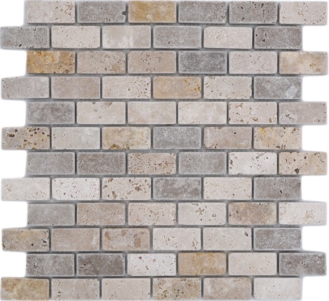 Travertine mosaic tiles terrace wall floor natural stone beige brown golden brown brick brick look tile backsplash wall tile kitchen tile - MOS43-46474