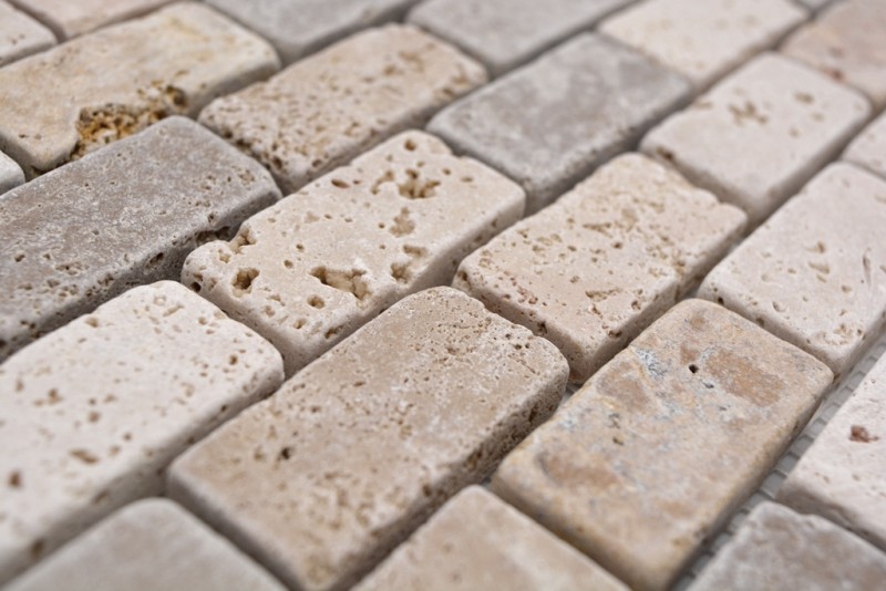 Travertine mosaic tiles terrace wall floor natural stone beige brown golden brown brick brick look tile backsplash wall tile kitchen tile - MOS43-46474