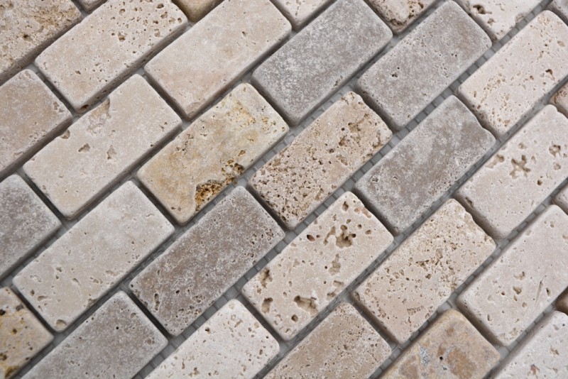 Travertine mosaic tiles terrace wall floor natural stone beige brown golden brown brick brick look tile backsplash wall tile kitchen tile - MOS43-46474