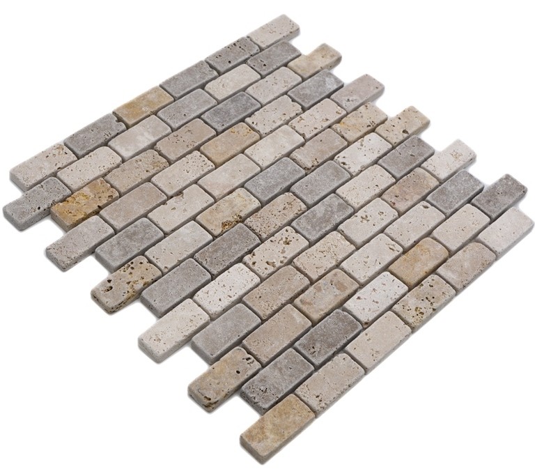 Travertine mosaic tiles terrace wall floor natural stone beige brown golden brown brick brick look tile backsplash wall tile kitchen tile - MOS43-46474