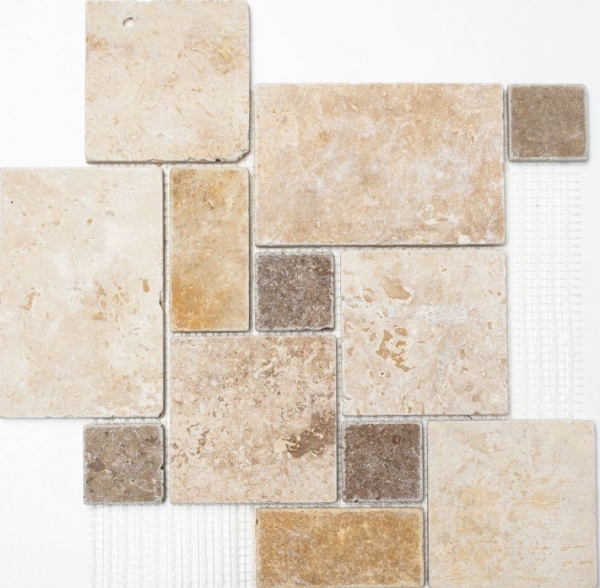 Travertine mosaic tiles terrace wall floor natural stone beige brown golden brown Roman bond floor tile - MOS43-1204