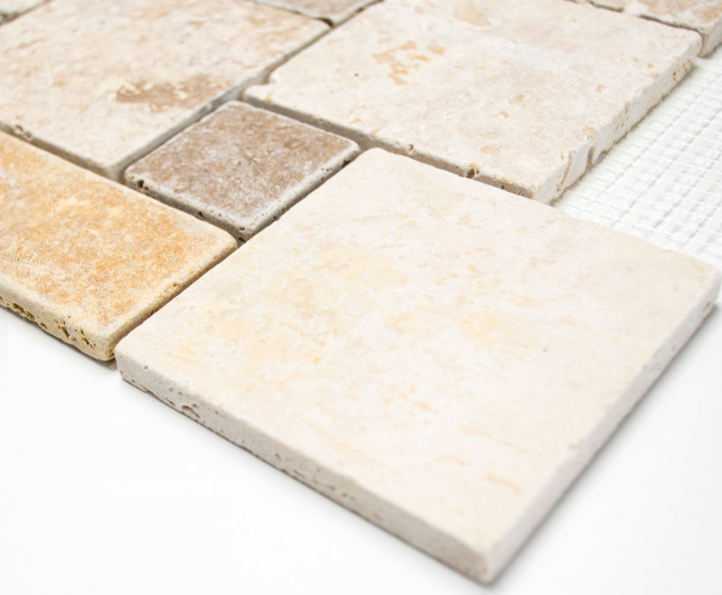 Travertine mosaic tiles terrace wall floor natural stone beige brown golden brown Roman bond floor tile - MOS43-1204