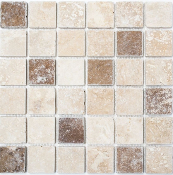 Hand sample mosaic kitchen splashback Travertine natural stone beige brown Chiaro + Noche Travertine MOS43-1216_m