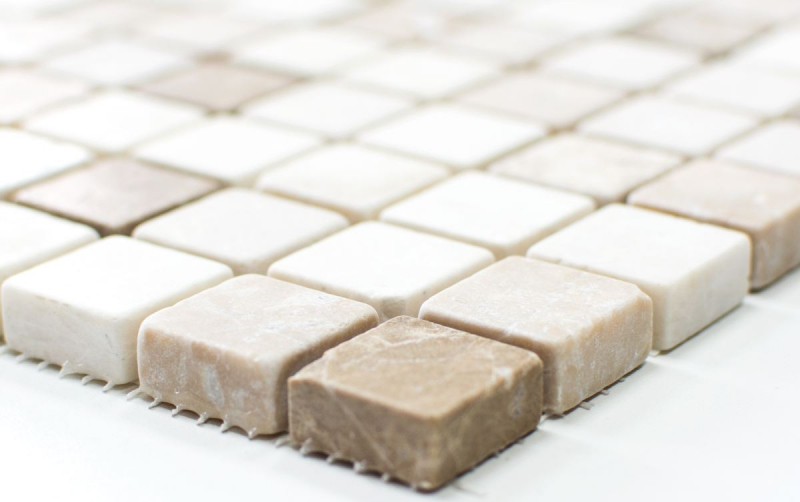 Hand-painted mosaic tile marble natural stone beige brown Botticino Cappuccino Emperador Light tumbled MOS43-46266_m