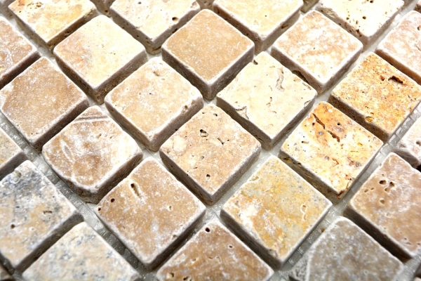 Mosaic tile travertine natural stone beige brown travertine tumbled MOS43-46380_f