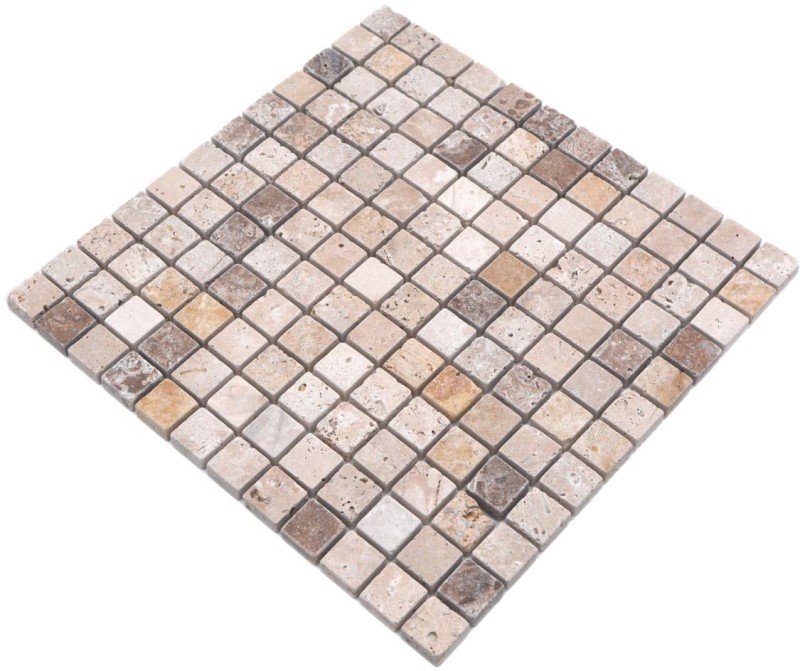 Travertine mosaic tiles terrace wall floor natural stone beige brown golden brown backsplash shower tray shower wall kitchen - MOS43-46380