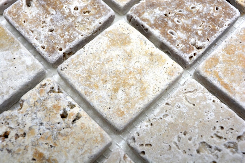Travertine mosaic tiles terrace wall floor natural stone Medio beige brown golden brown backsplash kitchen wall tile - MOS43-46685