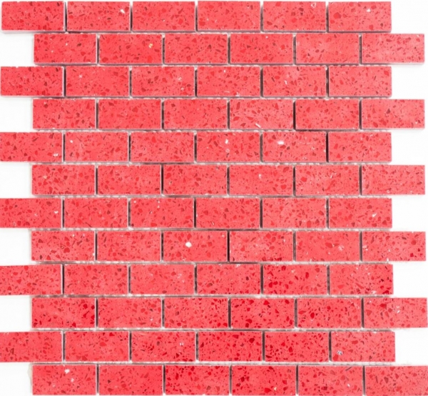 Hand-patterned mosaic tile mirror quartz composite artificial stone Brick Artificial red MOS46-ASMB4_m
