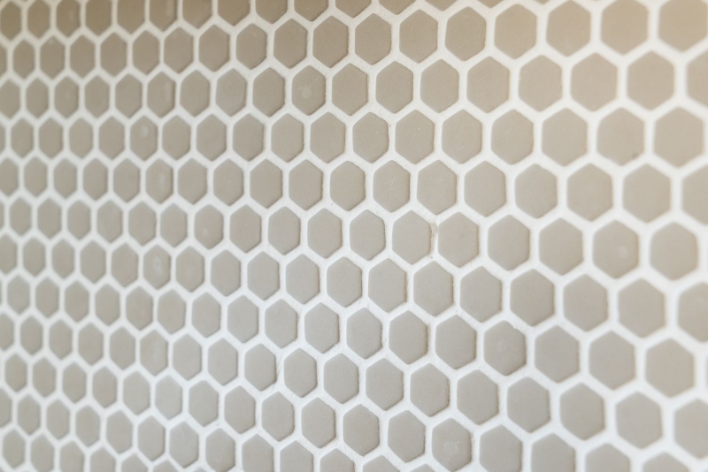 Glass mosaic Sustainable wall covering Tile backsplash Recycling Hexagon Enamel beige cream matt MOS140-HX13C