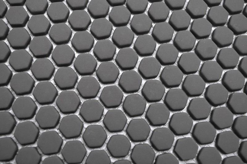 Glass mosaic Sustainable wall covering Tile backsplash Recycling Hexagon Enamel gray-brown matt MOS140-HX15G
