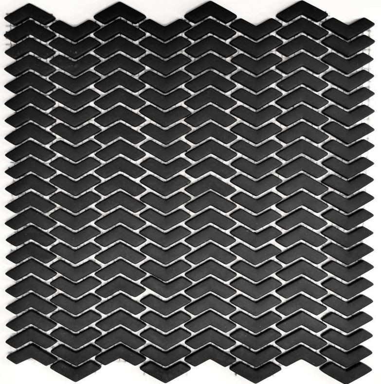 Hand-painted mosaic tile ECO Recycling GLASS herringbone enamel black matt MOS140-HB31B_m