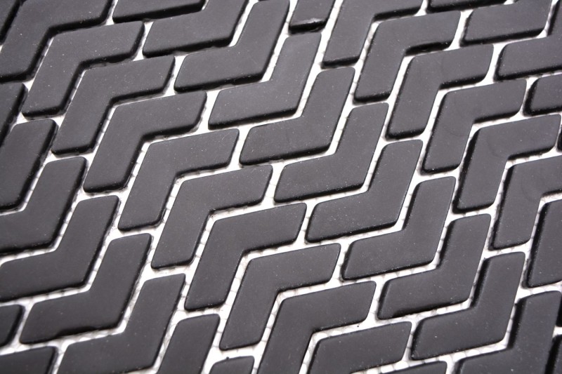 Glass mosaic Sustainable wall covering Tile backsplash Recycling herringbone Enamel black matt MOS140-HB31B
