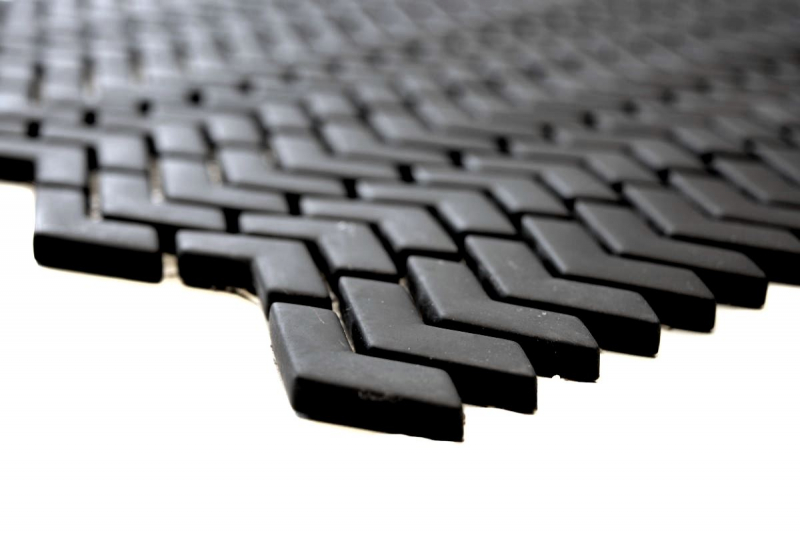 Hand-painted mosaic tile ECO Recycling GLASS herringbone enamel black matt MOS140-HB31B_m