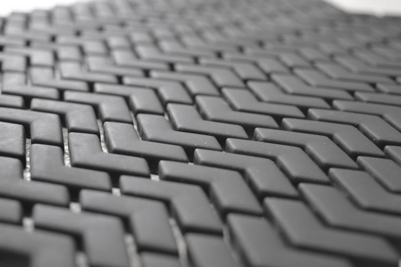 Hand-painted mosaic tile ECO Recycling GLASS herringbone enamel black matt MOS140-HB31B_m