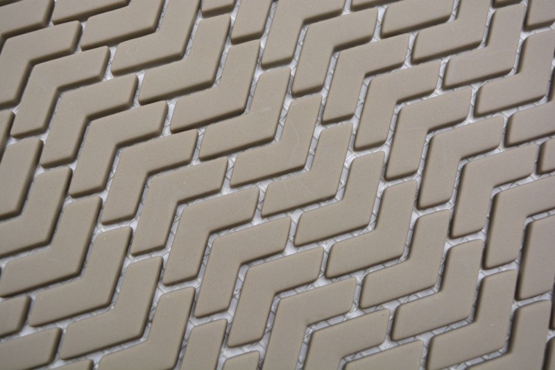 Glass mosaic Sustainable wall covering Tile backsplash Recycling herringbone Enamel beige cream matt MOS140-HB33C