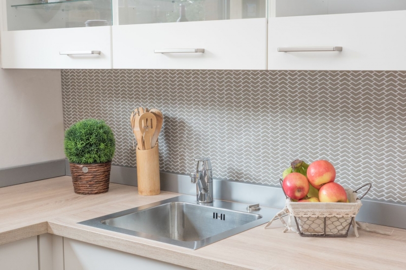 Glass mosaic Sustainable wall covering Tile backsplash Recycling herringbone Enamel beige cream matt MOS140-HB33C