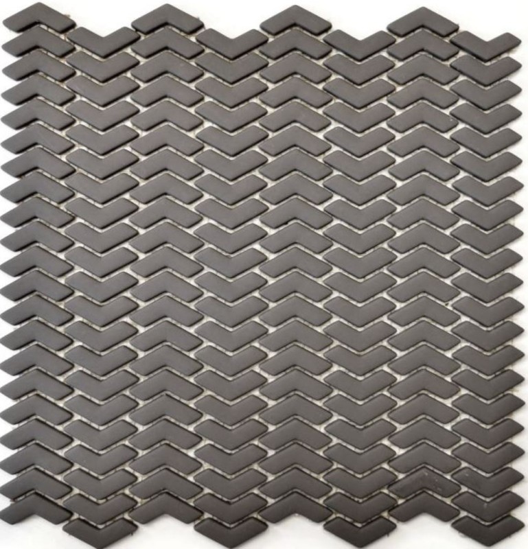 Hand-painted mosaic tile ECO Recycling GLASS herringbone enamel gray-brown matt MOS140-HB35G_m