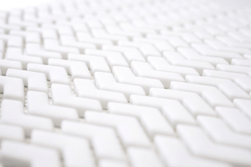 Hand-painted mosaic tile ECO Recycling GLASS Herringbone Enamel white matt MOS140-HB37W_m