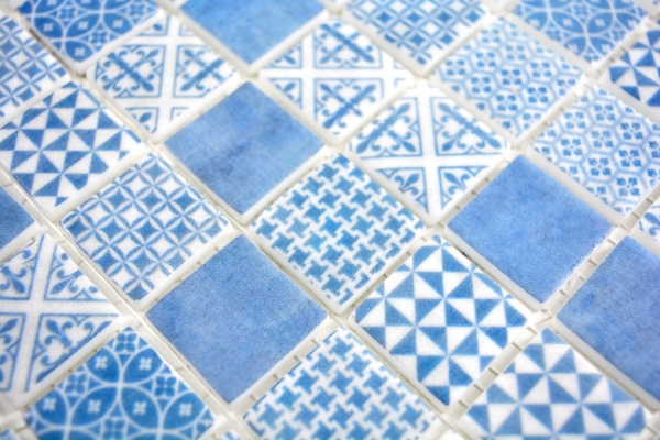 Retro vintage mosaic tile ECO GLASS blue patchwork MOS145-P-40_f | 10 mosaic mats
