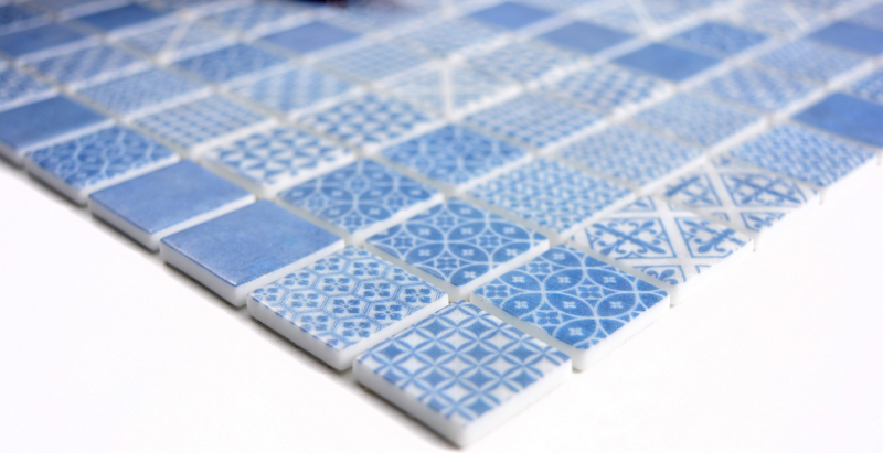 Retro vintage mosaic tile ECO GLASS blue patchwork MOS145-P-40_f | 10 mosaic mats