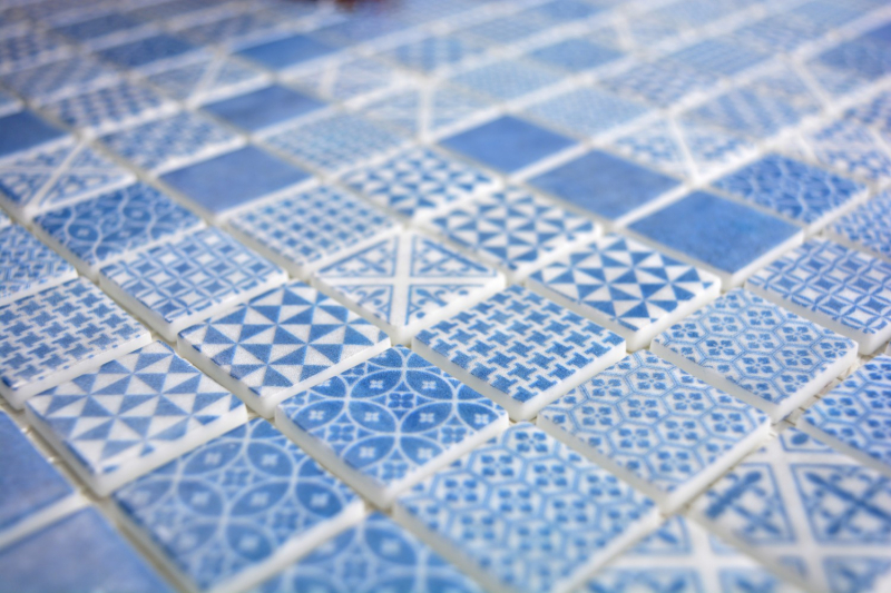 Retro vintage mosaic tile ECO GLASS blue patchwork MOS145-P-40_f | 10 mosaic mats