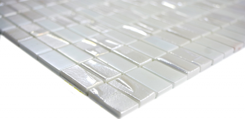 Glass mosaic Sustainable wall covering Recycling rectangle old white metallic 3D MOS355-01