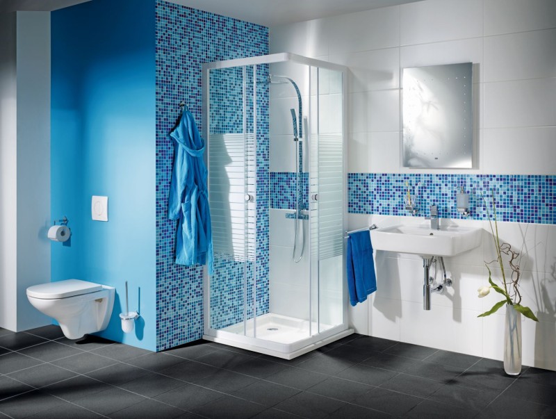 Glass mosaic mosaic tiles light blue blue bathroom tile shower splashback tile backsplash MOS52-0402