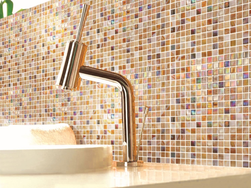 Glass mosaic mosaic tiles beige brown iridescent sand wall kitchen splashback MOS58-1204