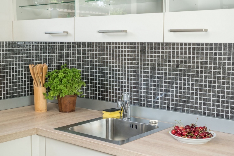 Glass mosaic mosaic tile Tile backsplash silver anthracite black structure metal look MOS63-CM-4BL12