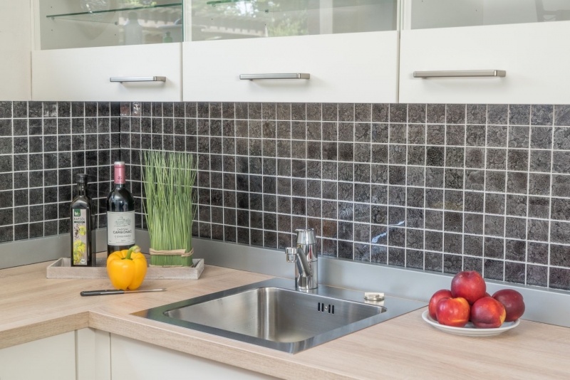 Glass mosaic mosaic tile Tile backsplash silver anthracite black structure metal look MOS126-CM4BL22