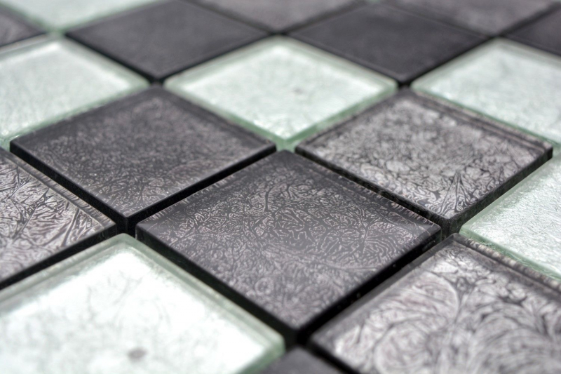 Mosaic rear wall black glass mosaic silver black structure MOS126-1704_f