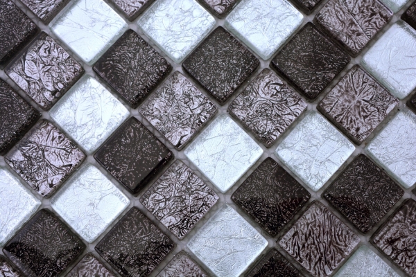 Hand-painted mosaic tile Translucent black Glass mosaic Crystal silver black structure MOS126-1783_m